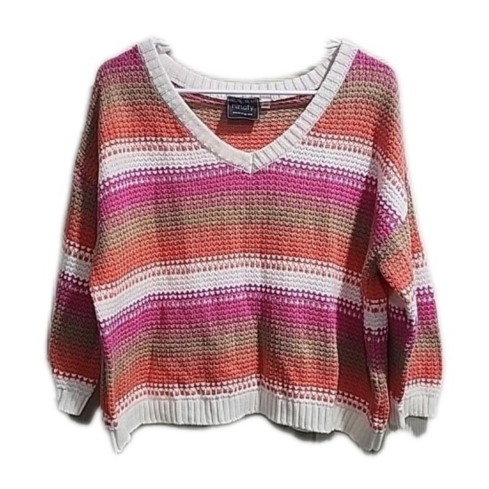 Ninety Clothing Co Lightweight Sweater Womens M Pink Orange Striped Knit